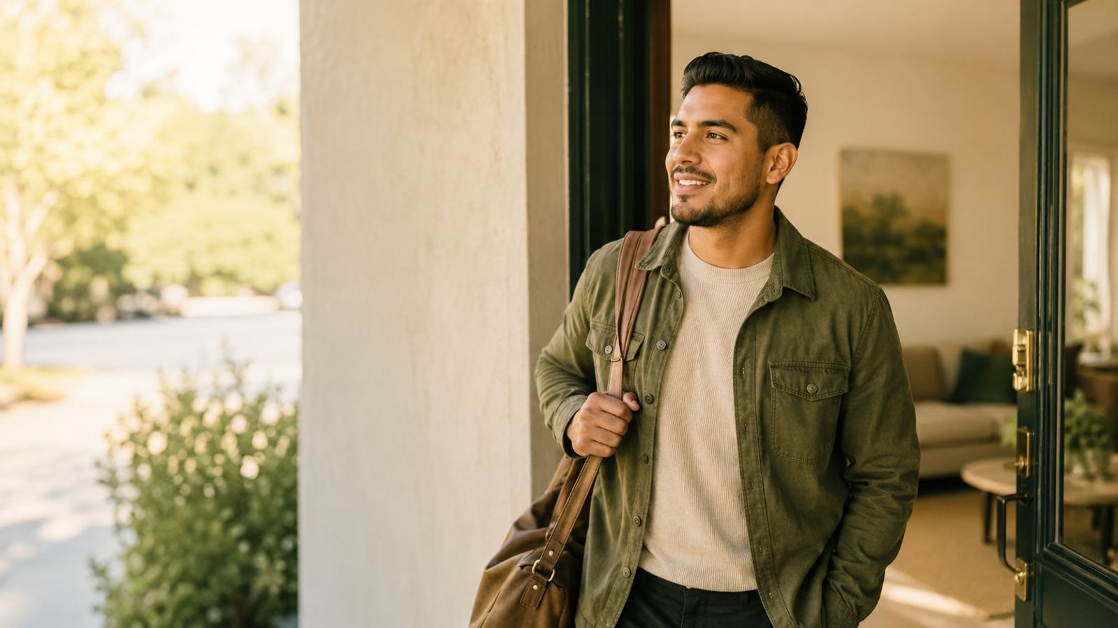 Hombre frente a su casa
