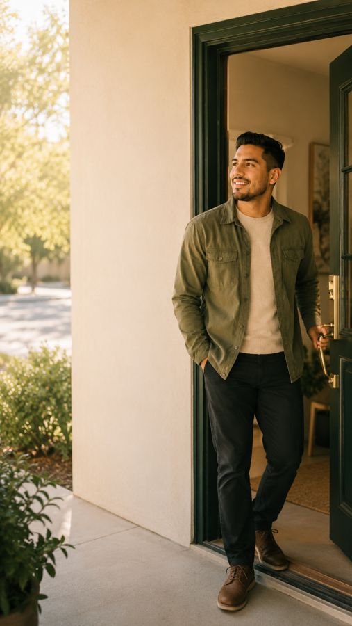 Hombre abriendo la puerta de su hogar